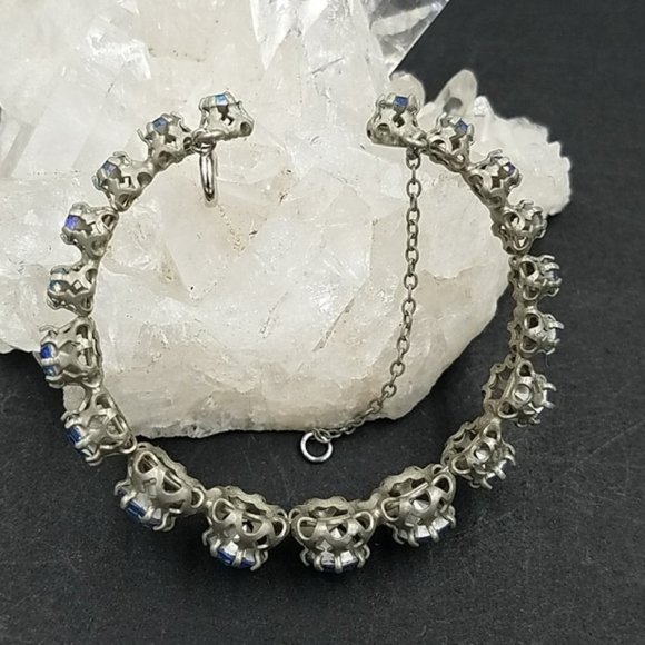 Signed Austria Flexible  Blue AB Rhinestone Bracelet - Picture 9 of 9
